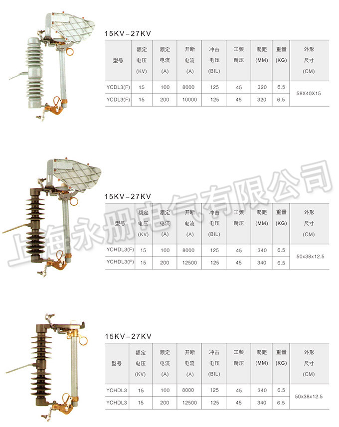 跌落式熔斷器的外形及參數