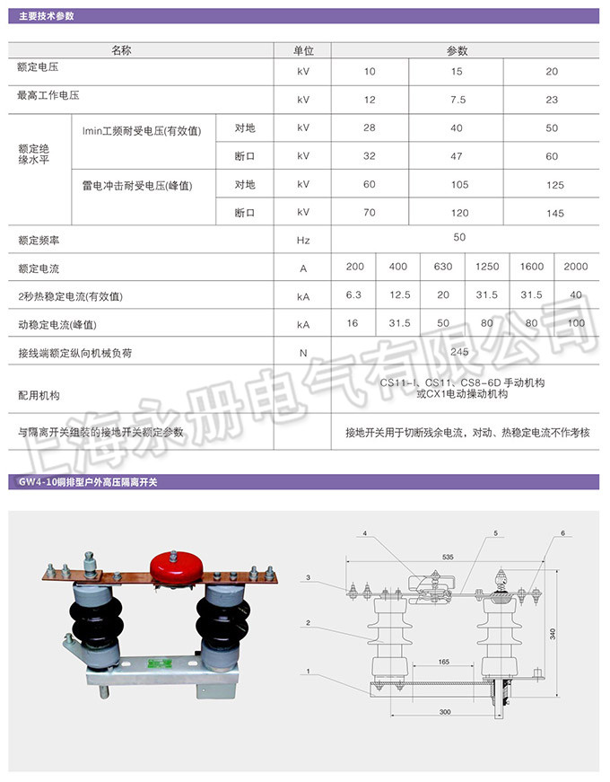 GW4型戶外高壓隔離開關的技術參數