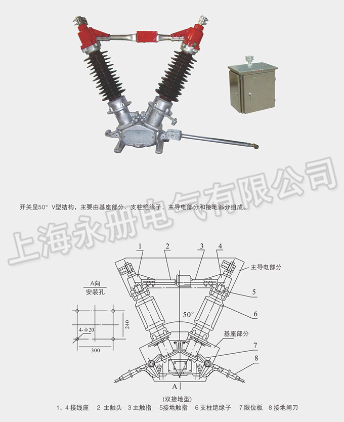 GW5型戶外高壓隔離開關(guān)的外形結(jié)構(gòu)圖