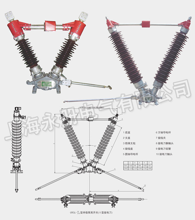 GW5型戶外高壓隔離開關(guān)的外形結(jié)構(gòu)圖