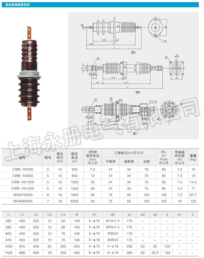 陶瓷高壓穿墻套管系列的外形及參數(shù)