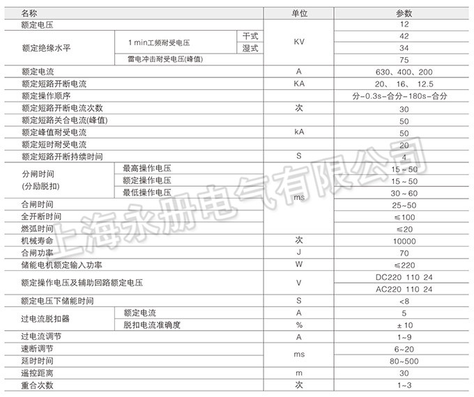 ZW8-12C戶外高壓真空斷路器的技術參數